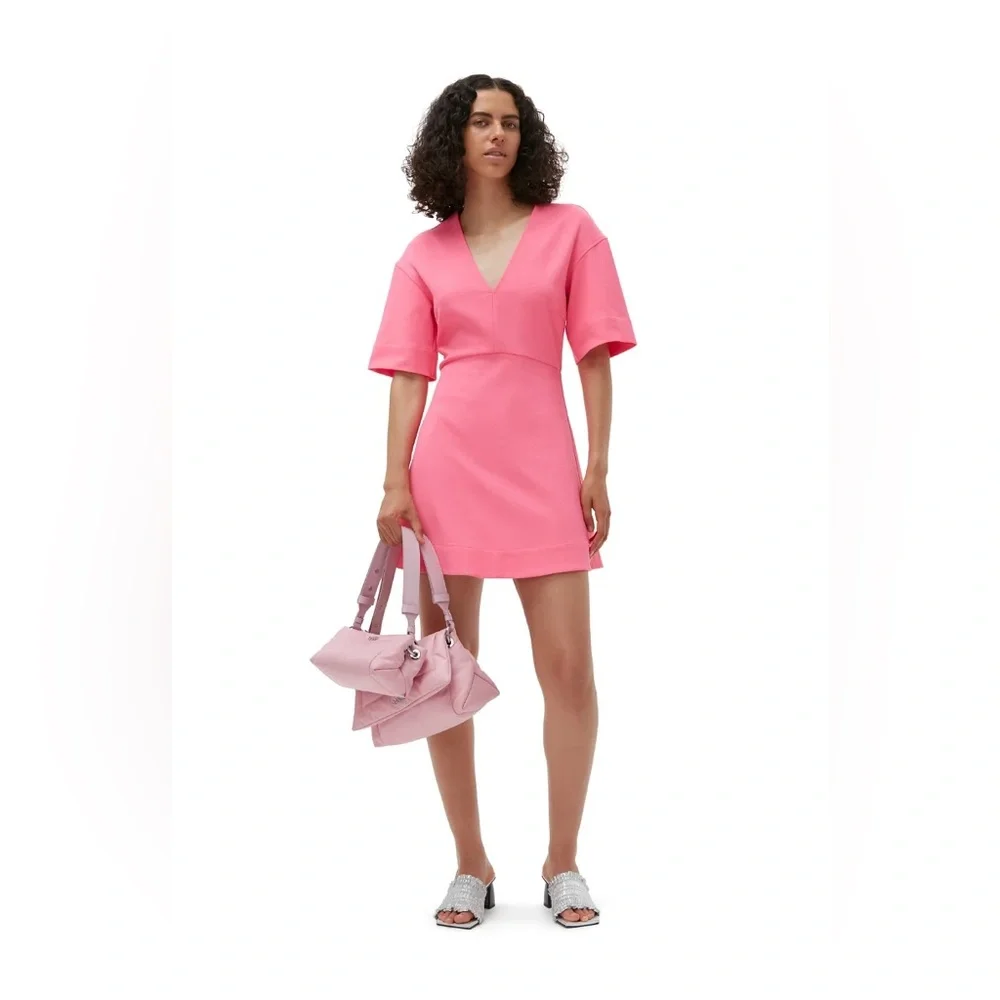 Ganni Stretch suiting v-neck mini dress - Picture 6 of 13